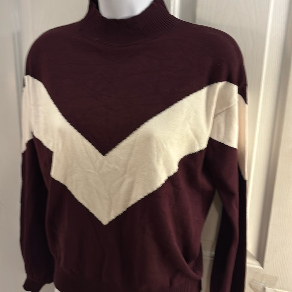 Maroon and white knit sweater